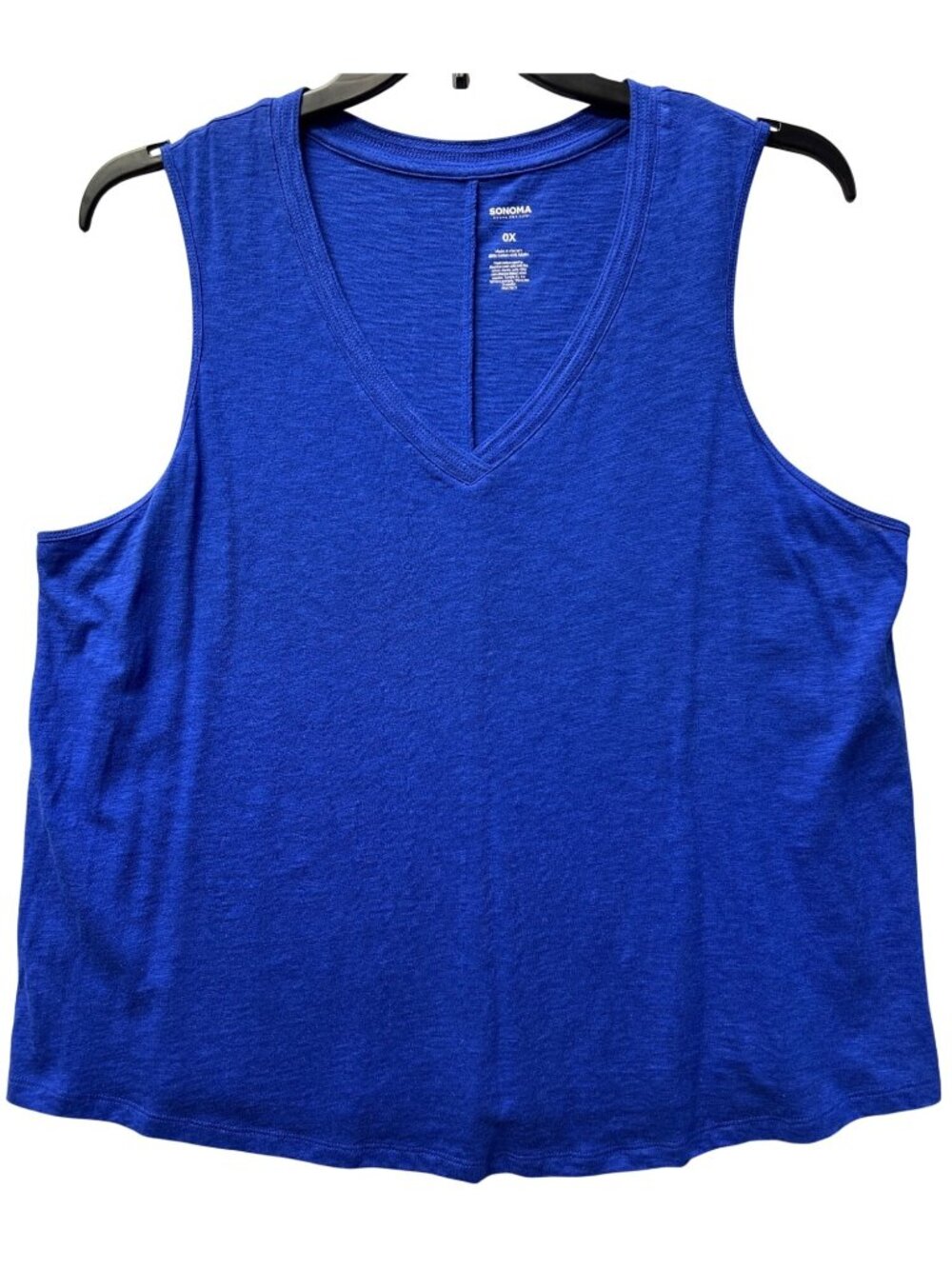 Sonoma Womens  0X Blue Sleeveless V-Neck Tank Top Cotton Blend NWOT